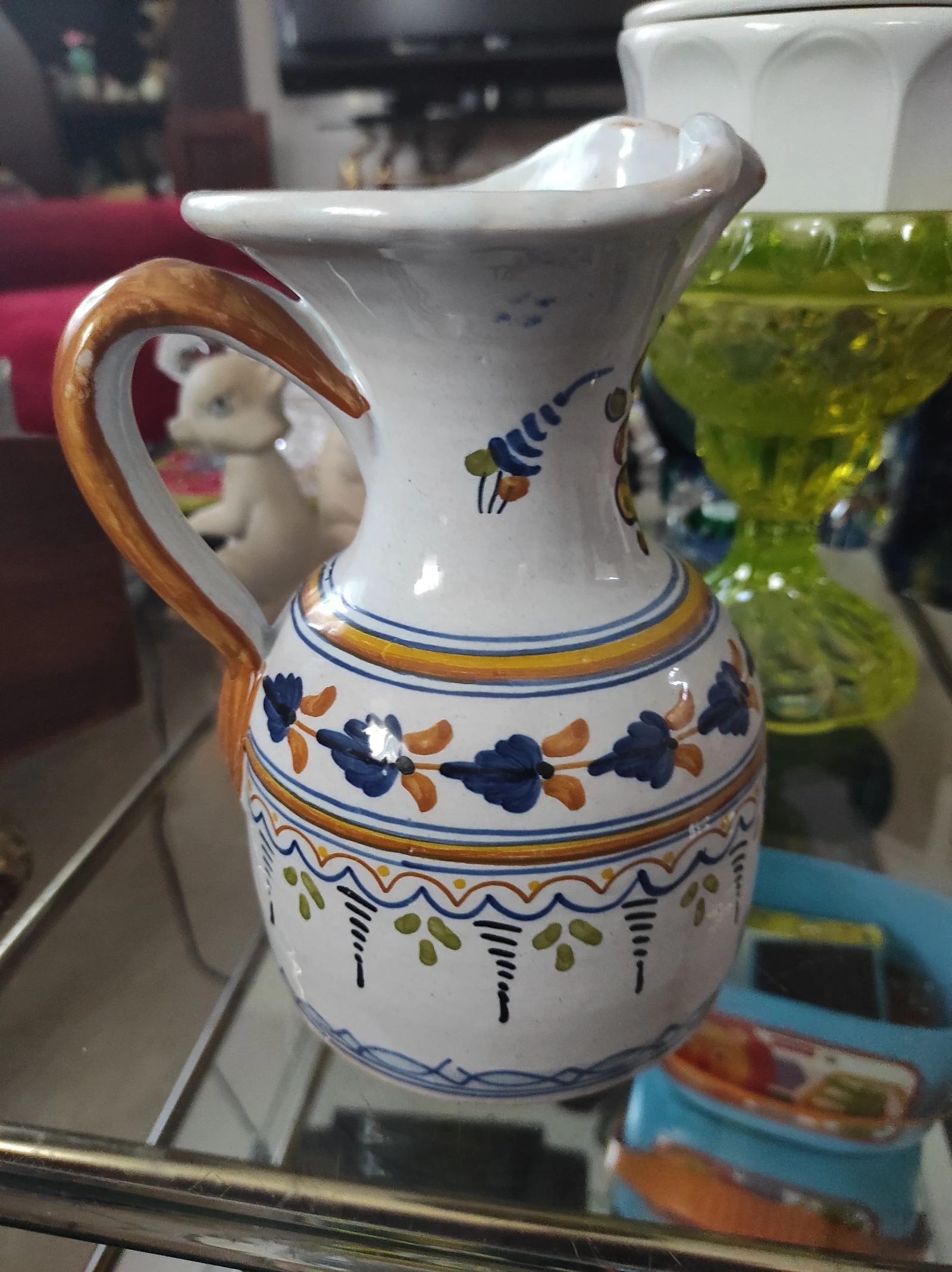 Jarra ceramica de Talavera multicolor vidriada